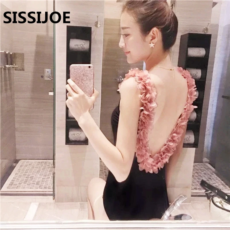

Sexy Women One Piece Swimsuit 3D Pink Floral Swimwear Backless bodysuit Flower Swimsuit Women Cut Out Monokini Maillot