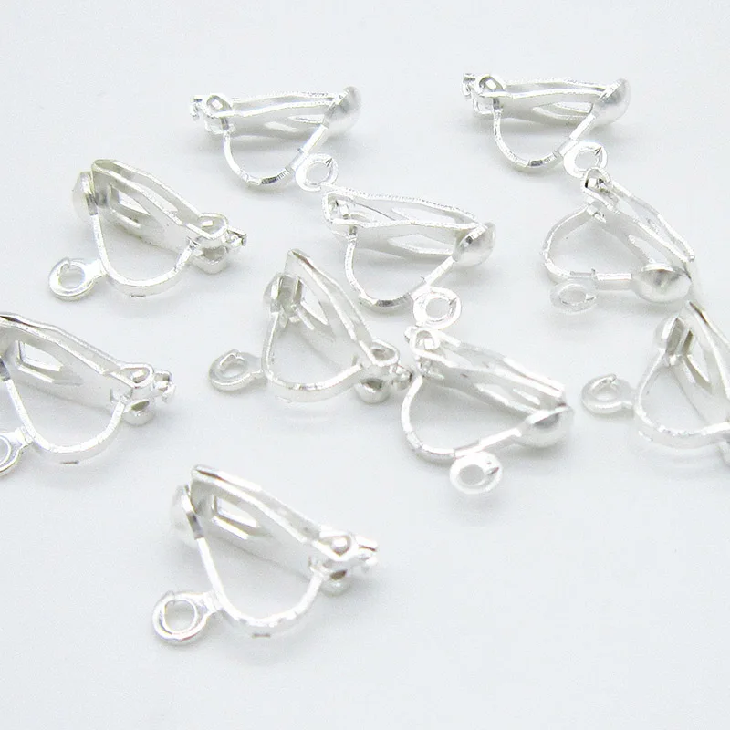 Silver 50 шт./лот, золотой, серебряный цвет, без пирсинга, серьги, клипсы, пустые, базовые настройки, серьги, крючок, для рукоделия, для изготовления ювелирных изделий - Цвет: Silver