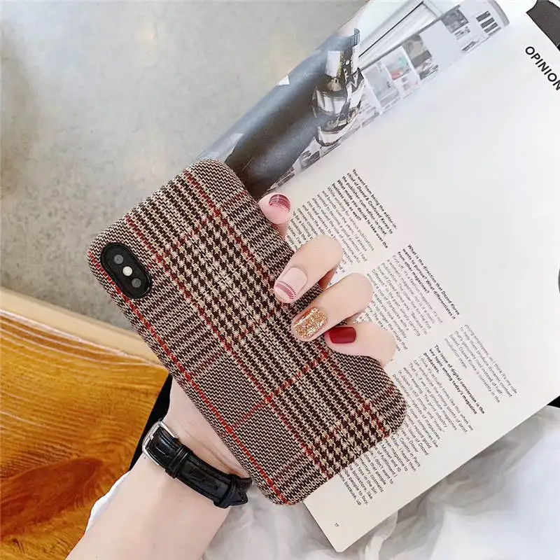 Fabric European And American Plaid For Iphone 66S 6P 78 78plus X Xs Xr Xsmax All-Inclusive Mobile Shell |