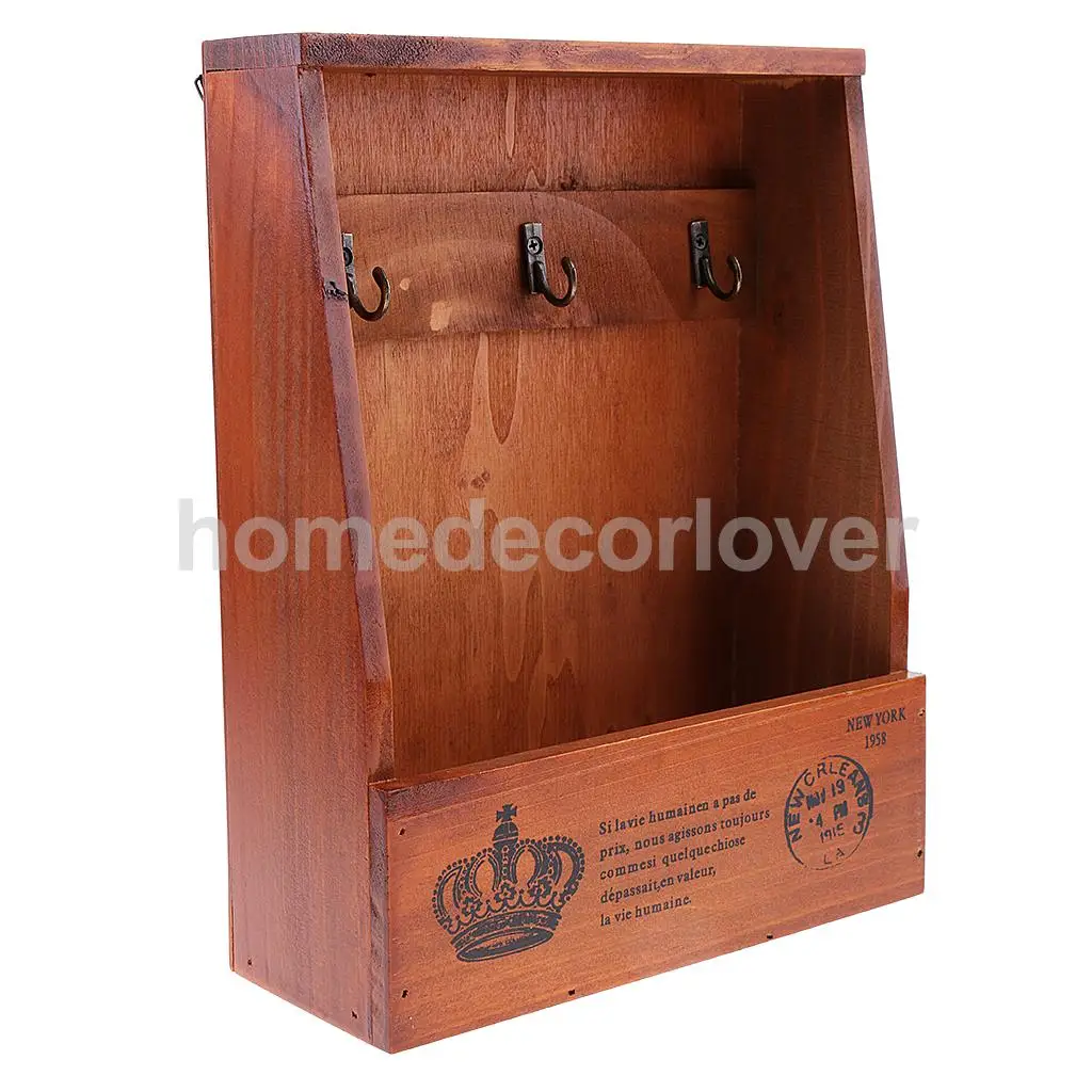 Ретро настенная полка для ключей хранения деревянный шкаф Cubby Письмо держатель