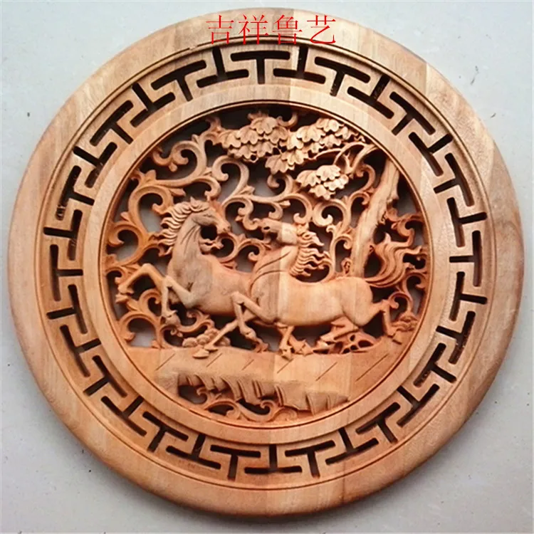 Colgante de talla en madera, colgante redondo, decoraci&oacute;n china antigua para el hogar, colgante de pared tallado de 58 cm de di&aacute;metro-2