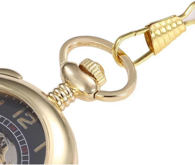 Мужские Механические карманные часы с увеличительным стеклом в золотистом стиле