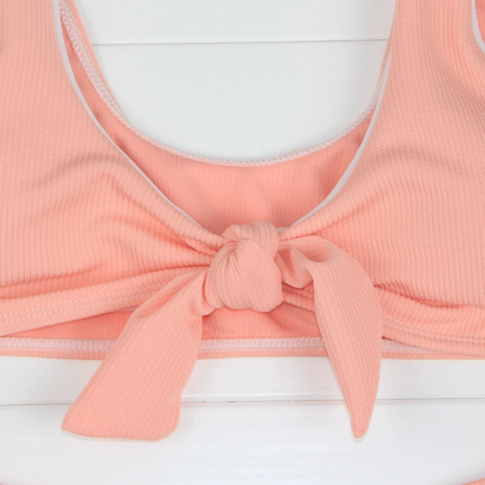 Женский купальник бикини с узлом и подкладкой новинка 2018 однотонный бразильский