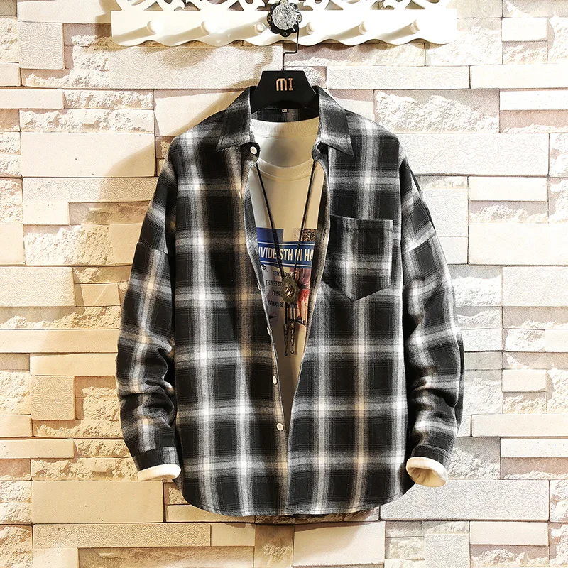 Новая модная мужская клетчатая рубашка с длинными рукавами Повседневная