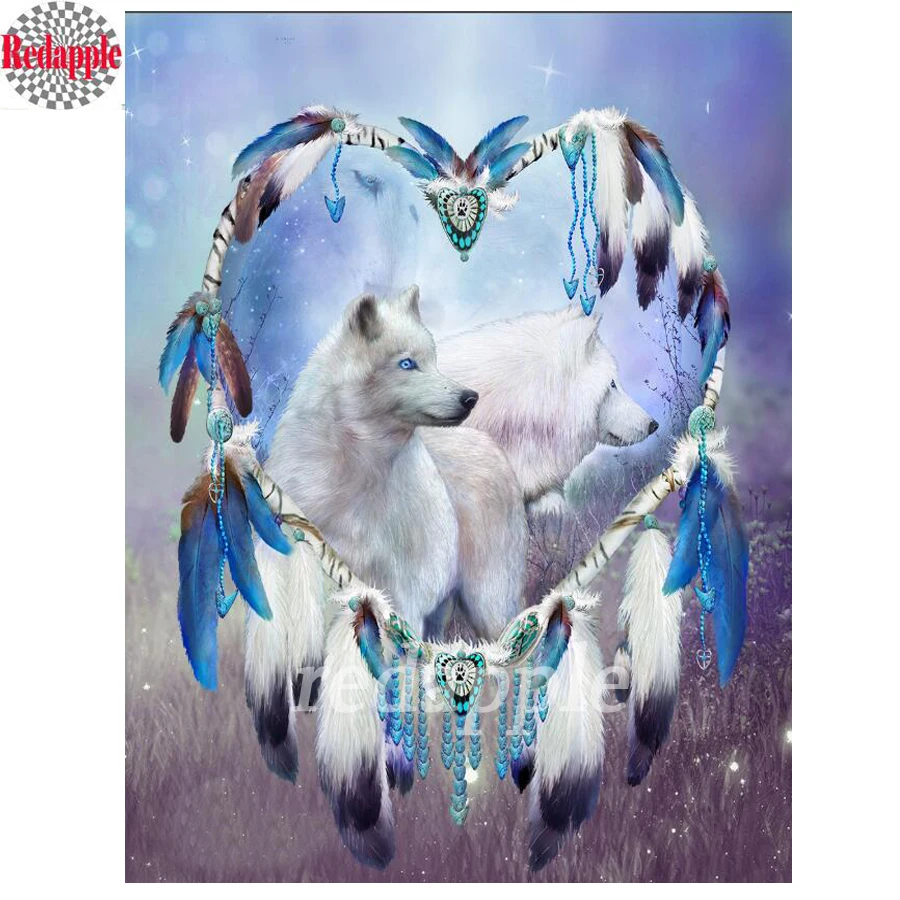 

diy diamond painting wolf Diamond embroidery 5D cross stitch crystal square diamond mosaic feather dream catcher christmas decor