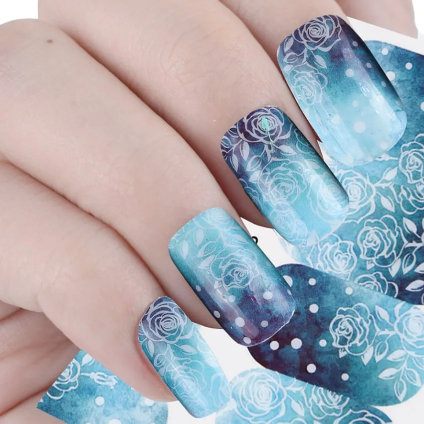 Ногтей Стикеры Водные Наклейки Для женщин Голубая роза трансфер Nail Art украшения
