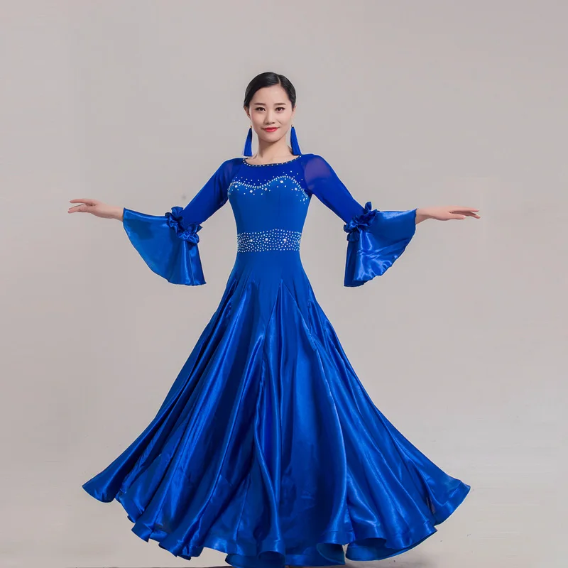Blue Dress Бальные Танцевальные конкурсные платья женские/женские винно-красные большие пеньоны длинные Вальс платье Группа сценический костюм BL1736 - Цвет: Blue Dress