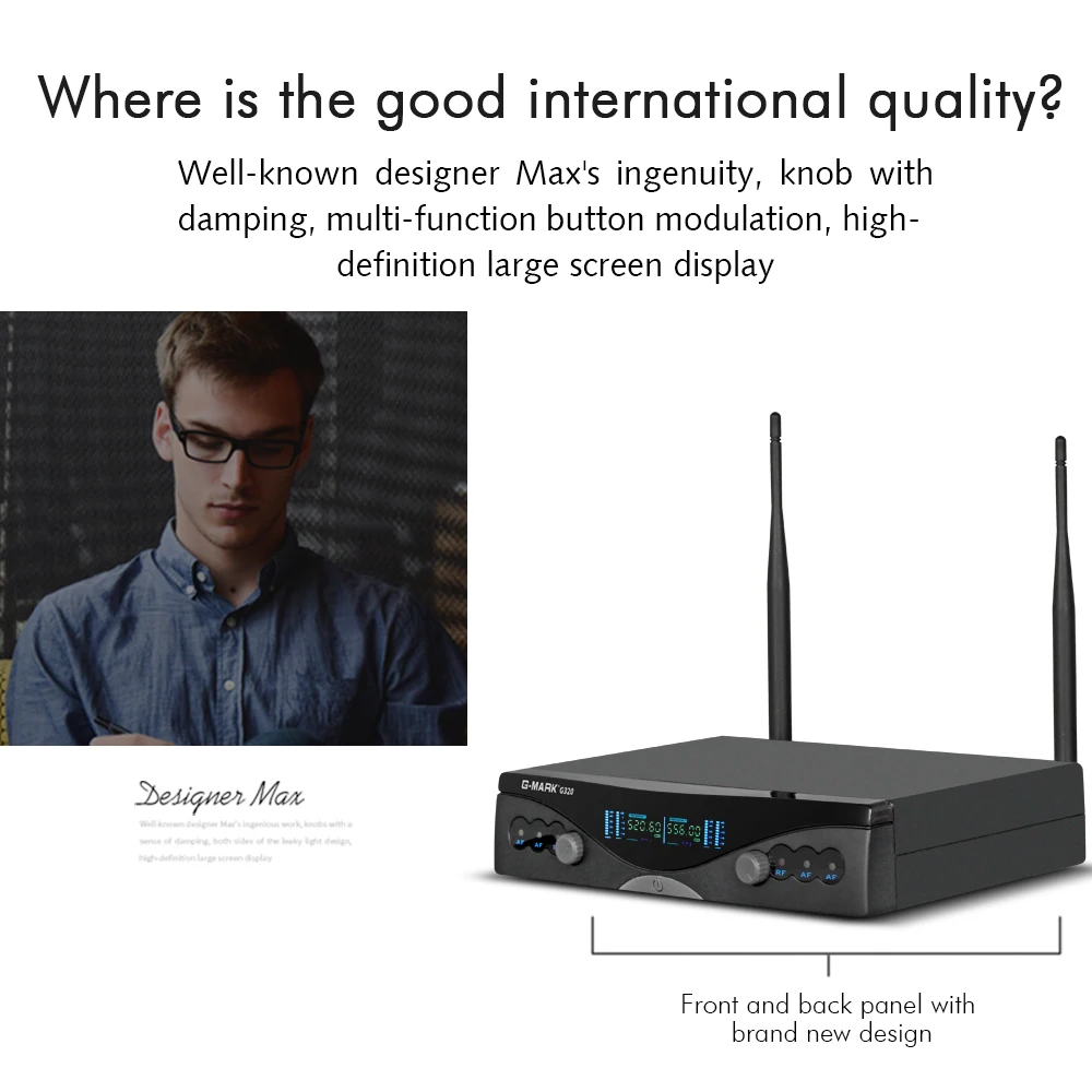 G-MARK UHF Wireless Microphone System G320 Long Range Dual Channel 2 Handheld Mic Transmitter Professional Karaoke Top Quality