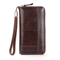 men business long wallet casual genuine leather clutch purse male zipper long card holder bag wallet