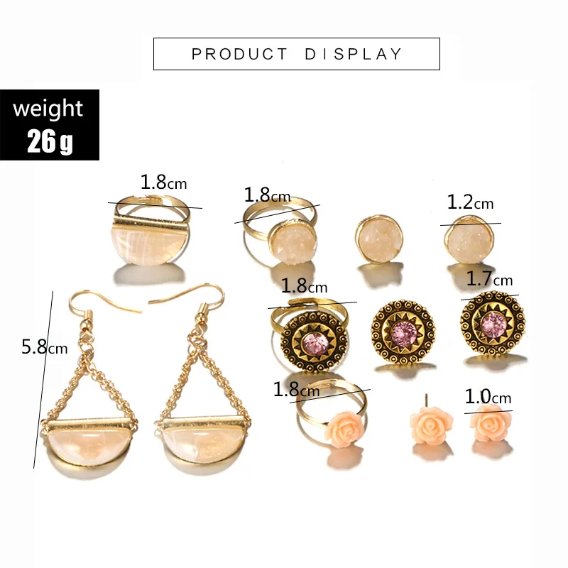 Heeda винтажные этнические серьги набор колец модные с цветком розы Kpop Joker