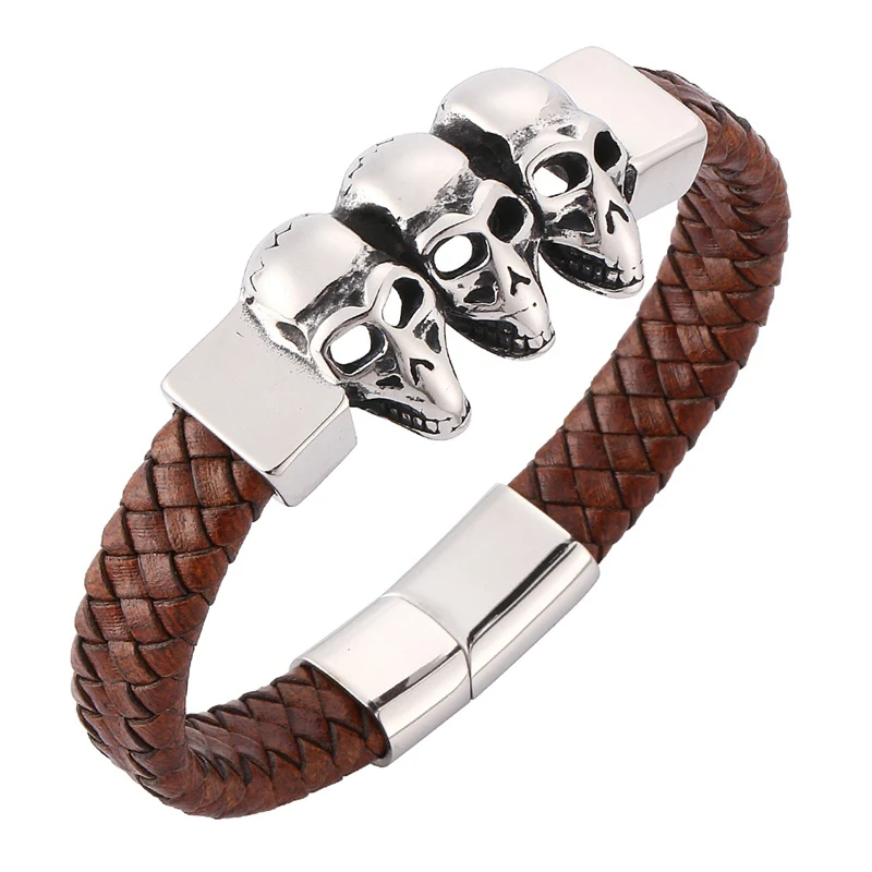 

Punk Men Bracelet Cuff Skull Wristband Jewelry Charms Magnetic Buckle Domineering Bangle Jewelry Gift BB0166