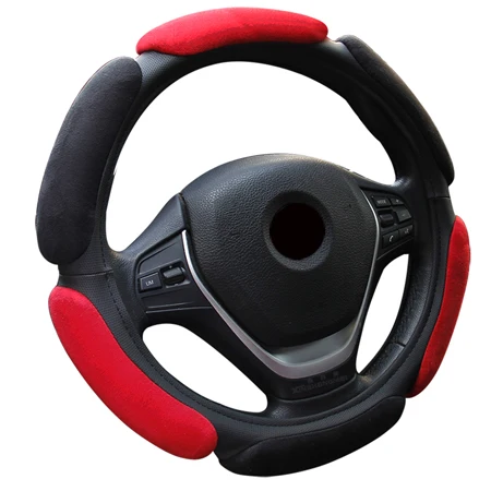 Black Red Huier рулевого колеса автомобиля крышки бархат хорошее чувство против скольжения рулевого Обложка для авто 37-38 см/ 14.5-1" руль автомобиля укладки - Название цвета: Black Red