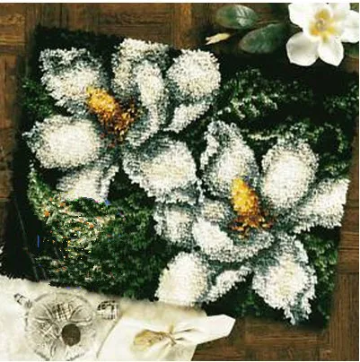 

white flowers latch Hook Rug Kits DIY Unfinished Crocheting Yarn Mat Floor