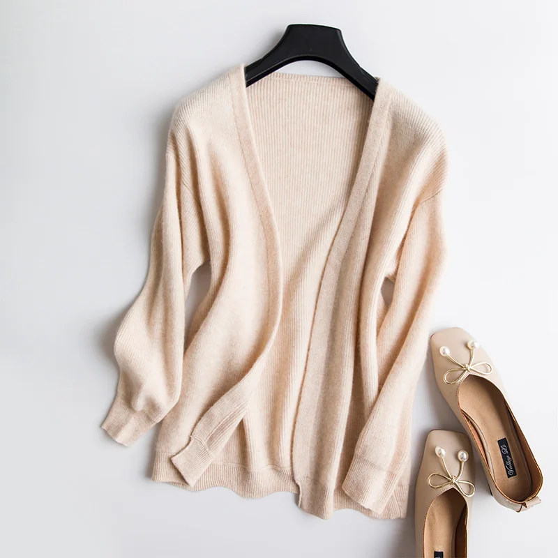 Smpevrg autumn new female cardigan cashmere sweater women coat V-neck Seven-quarter sleeve knitted cardigan women sweater jumper