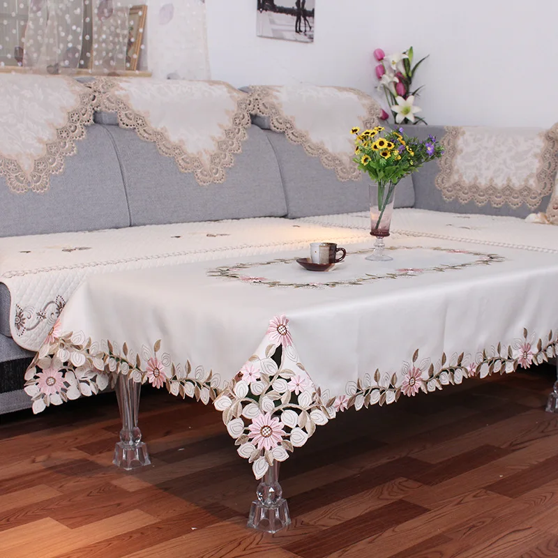 Скатерть WLIARLEO с цветочным рисунком круглая вышитая ткань для обеденного стола в