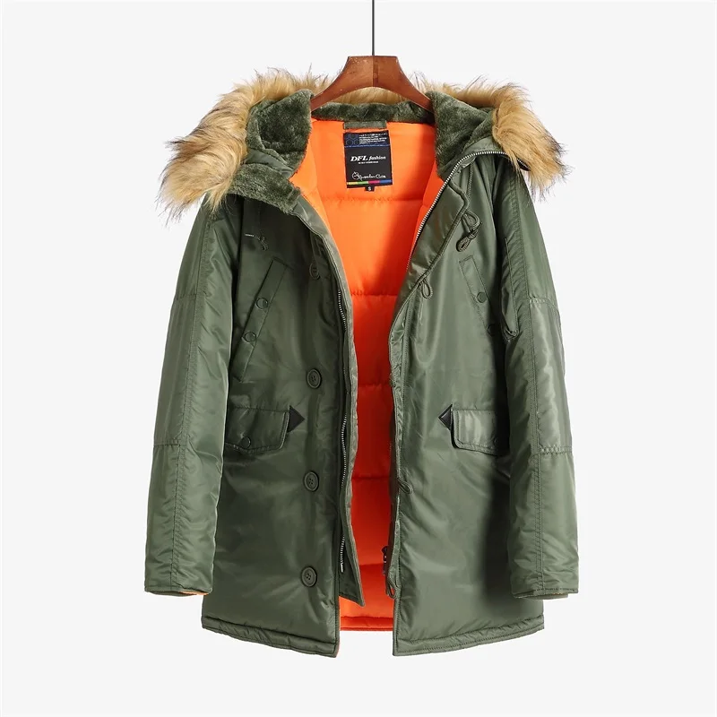 Army green N-3B зимнее пальто для мужчин меховой капюшон slim fit Толстая парка с подкладкой военная куртка для холодной погоды - Цвет: Army green