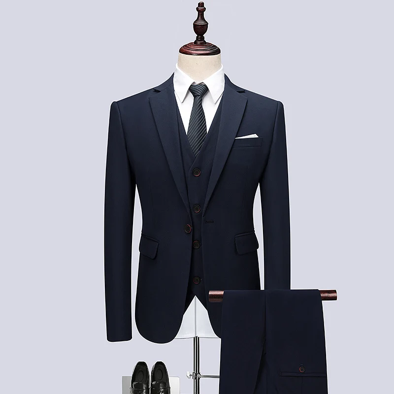 Plus Size Jacket+Pant+Vest Men Suit Brand New Deep Blue Dress Suits For Business Formal Wear Wedding Clothes 2018 | Мужская одежда