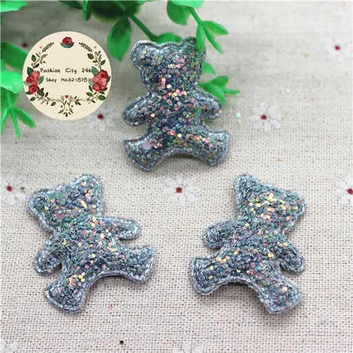 grey 10pcs Милый мягкий qualitiable Блеск блестка медведь Нашивки аппликаций для одежды Вышивание поставки DIY Craft украшения, 33*39 мм - Цвет: grey 10pcs