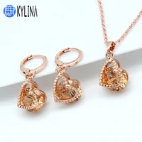 kylina classic heart shape cubic zirconia dangle earrings jewelry set simple fine for woman girls wedding party fashion gift