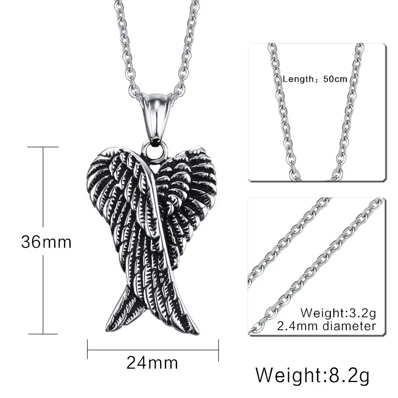 Trendy Hip Hop Jewelry Cool Stainless Steel Wing Pendant Necklace for Men Vintage Male Punk Statement Necklaces Gifts For Boy | Украшения и