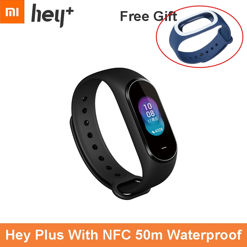 Add Free Dark Blue Дополнительный Бесплатный Ремешок Xiaomi Hey Plus 1S Smartband 0,95 дюймов AMOLED цветной экран встроенный многофункциональный NFC пульсометр Hey - Color: Add Free Dark Blue
