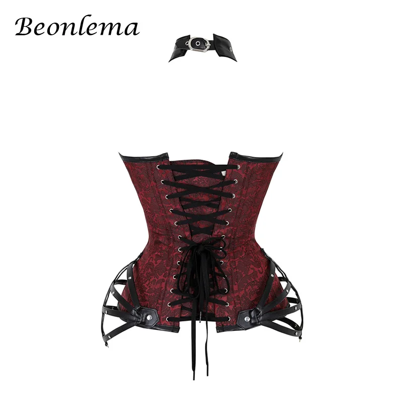 Beonlema, Черный готический корсет, топ, для женщин, сексуальный, искусственная кожа, Бурлеск, корсеты, красный, стимпанк, стальная кость, Корсе, панк, готика, одежда