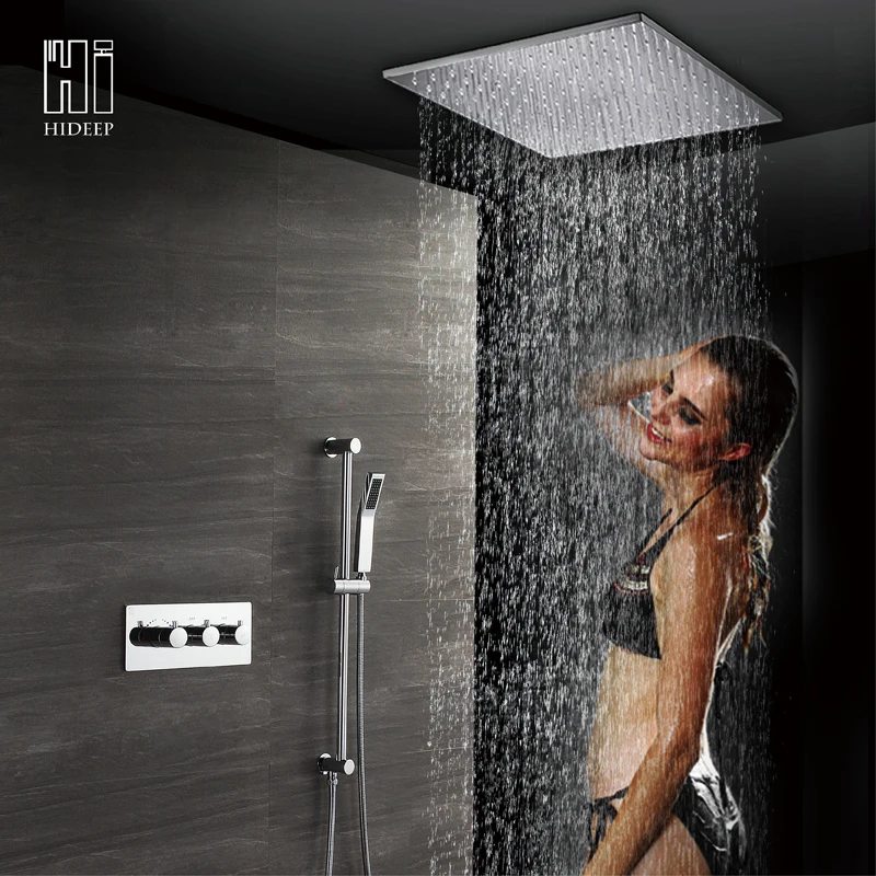 

HIDEEP Rainfall Shower Set System Brass Bath Shower Faucet Bathroom Luxury Rain Mixer Shower Combo Set Wall Embedded