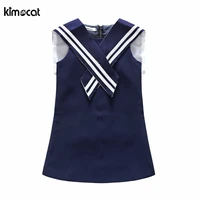 kimocat girl summer blue naval stripe sleeveless cute princess dress korean style for baby girls designer formal party dress kid