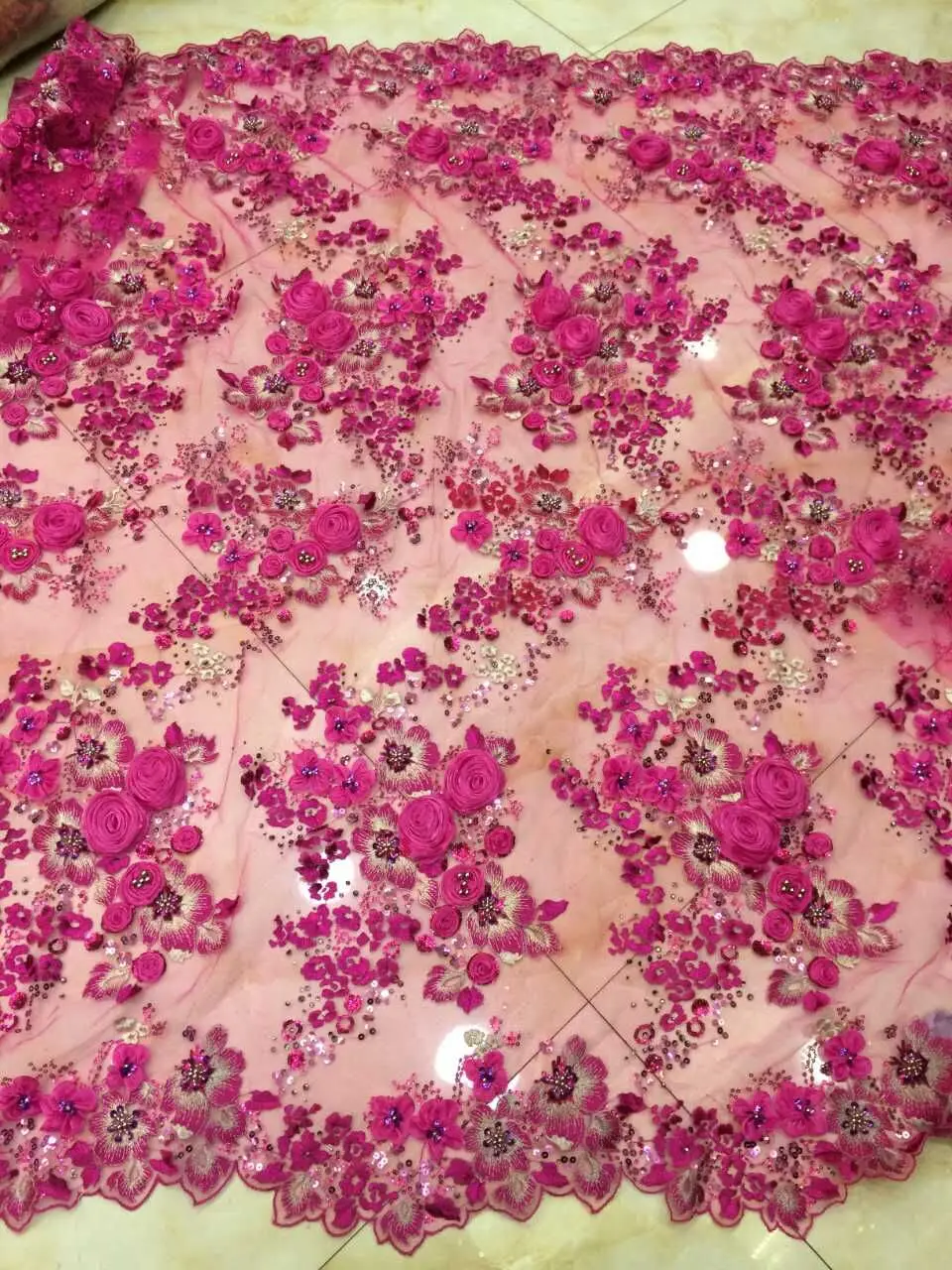 

Wonderful Bridal Nigerian Wedding Lace 3D Flower beads french embroidered lace in High quality