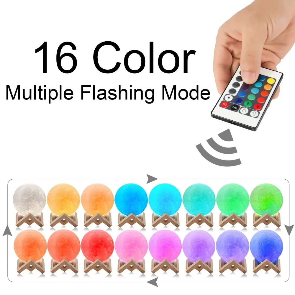 16 цветов лунный светильник с пультом дистанционного управления Usb сенсорный 3d