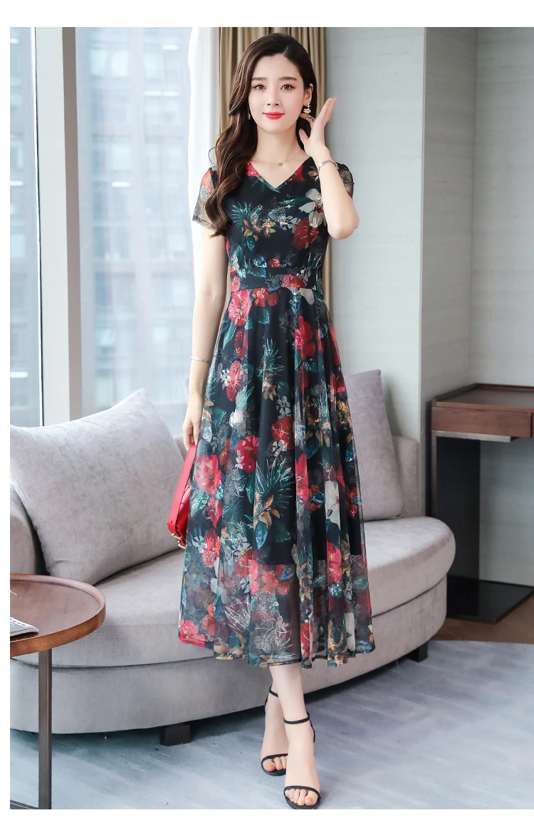 Элегантные цветочные шифоновые Boho летние миди-платья винтажные 3XL плюс размер пляжный Макси-сарафан с принтом женские облегающие вечерние платья