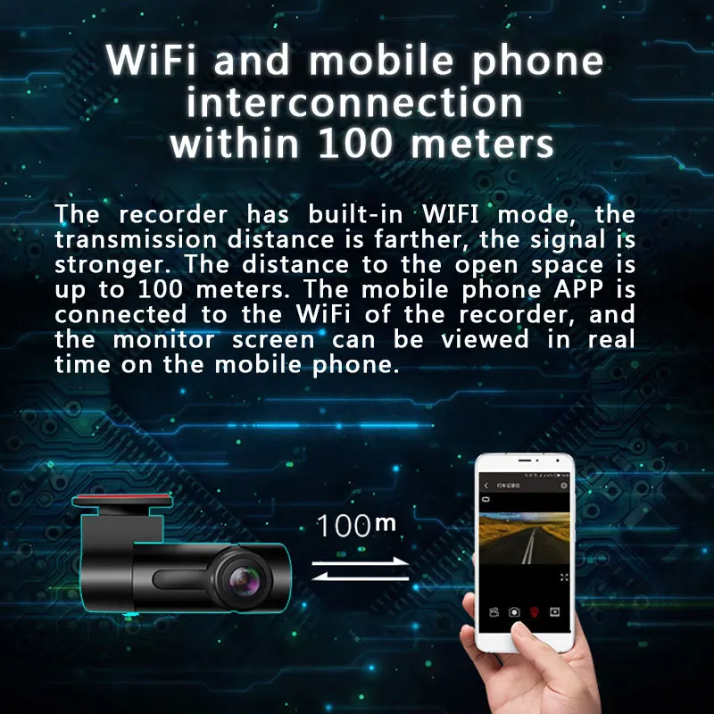 Автомобильный видеорегистратор для вождения скрытый WiFi HD 170 градусов широкий