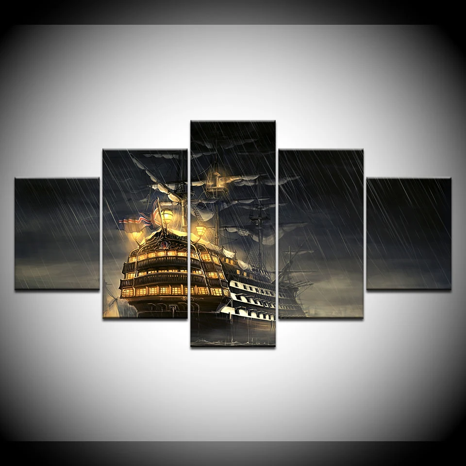 5 шт. Большая Картина на холсте парусник море Современная Гостиная морской пейзаж