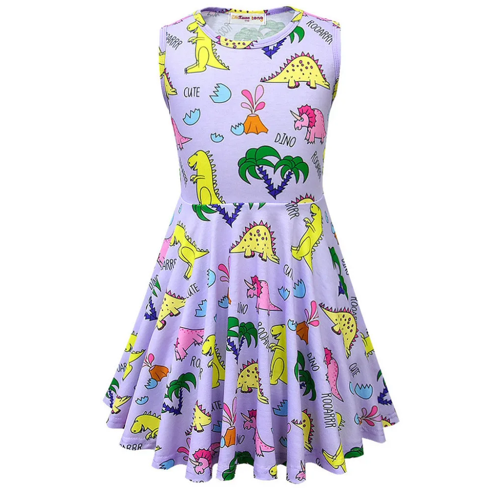 Girl Dress Cartoon Dinosaur Letter Printed Sleeveless Princess Dresses Vestidos Summer Party Casual Clothes For Kid Baby Girls | Детская