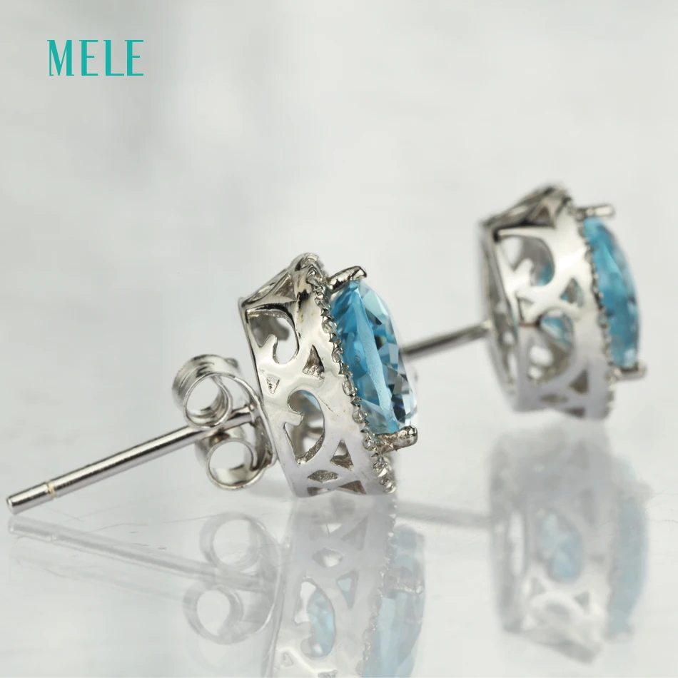 Серьги из серебра с натуральным голубым топазом светло голубой цвет жемчужины 7