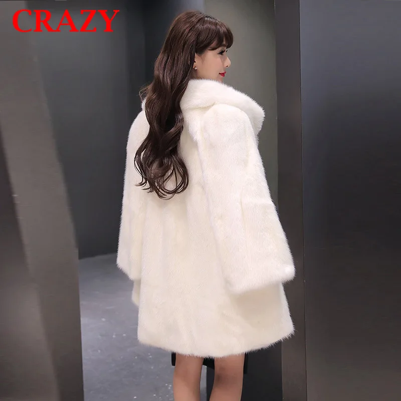 F1719 Wihte Новинка, Женское пальто больших размеров 6XL 5XL 4XL, модное роскошное пальто средней длины из искусственного меха норки, черное белое пальто из искусственного меха - Цвет: F1719 Wihte