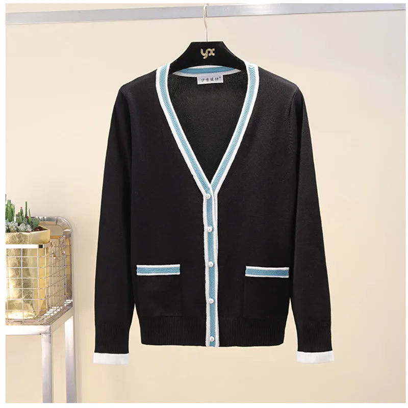 Luxury Designer Brand Knitted Sweater for Women V Neck Contrast Color Buttons Cardigan Black White |