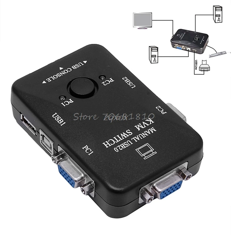 Ручной 2 Порты и разъёмы USB 0 KVM переключатель VGA коробка для настольный компьютер