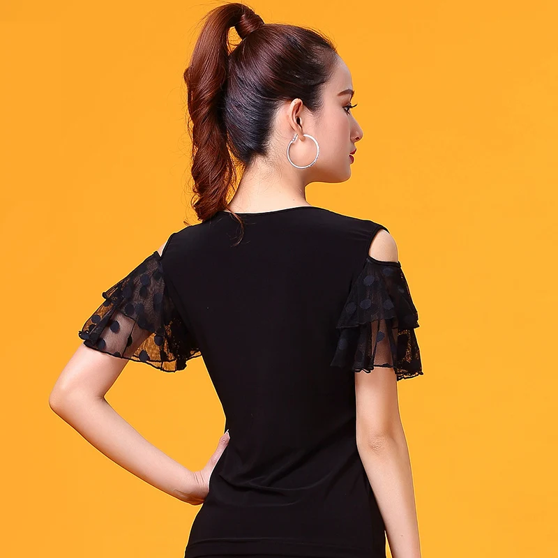 

Black V-neck Short Sleeve Modern Latin Dance Clothes Top for Women/female Dancers,vogue Ballroom Costume Performance Wear F362