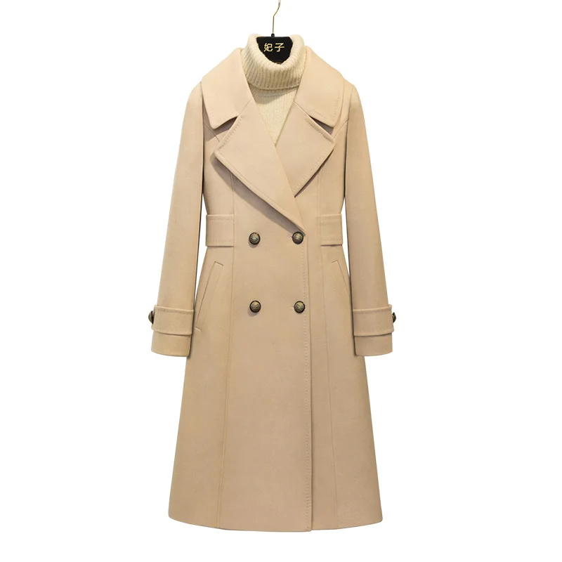 

Long Slender Wool Overcoat Female Korean Winter 2018 Double Breasted Slim Women Coat Winter Ladies Winter Coats Solid Regular