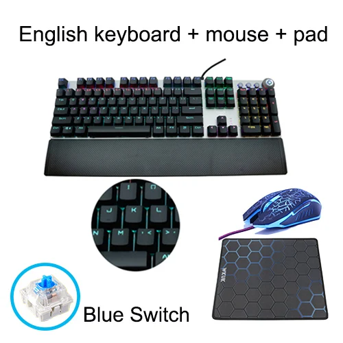 EnglishBLUE2A Ggr 107 клавиши игровая механическая клавиатура поддержка запястья и мышь USB Проводное освещение светодиодный с подсветкой Ccomputer клавиатуры русский геймер - Цвет: EnglishBLUE2A