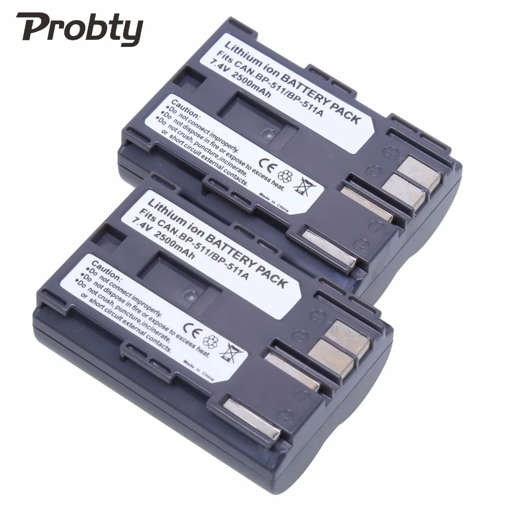 2 шт. батарея PROBTY 7 4 в 2500 мАч BP511a BP 511a для камер Canon G6 G5 G3 G2 G1 EOS 300D 50D 40D 30D 20D 5D MV300i|bp