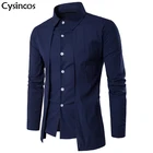 Мужская рубашка с длинным рукавом Cysincos, повседневная Однотонная рубашка из двух предметов, приталенная рубашка