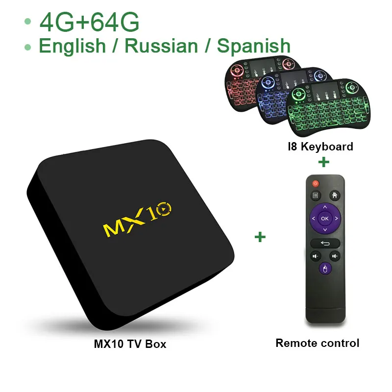 4g64g i8 keyboard MX10 Android tv Box RK3328 4K tv Box Android 8,1/9,0 USB3.0 4 ГБ 32 ГБ 64 Гб Miracast WiFi HD медиаплеер для Smart tv PK T9 - Цвет: 4g64g i8 keyboard