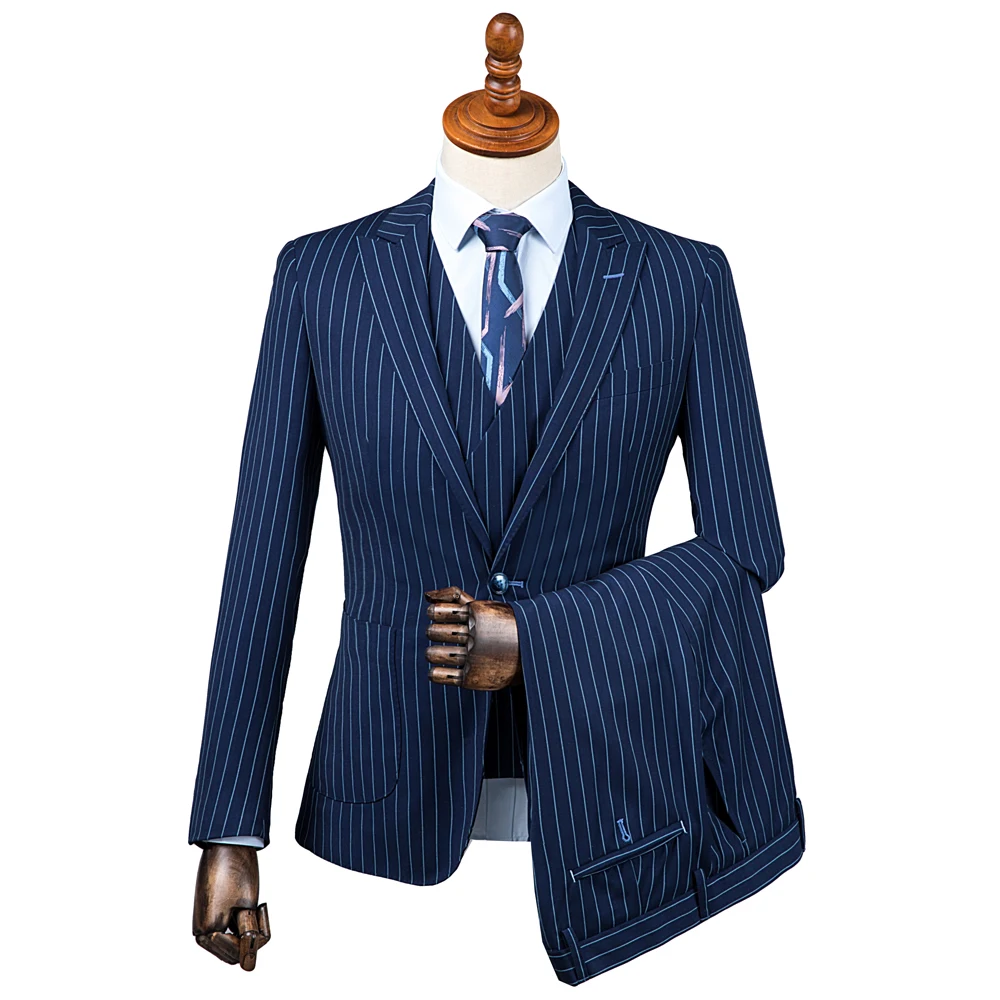 OSCN7 2019 заостренный лацкан в полоску Костюмы Под заказ Для мужчин Slim Fit Свадебная