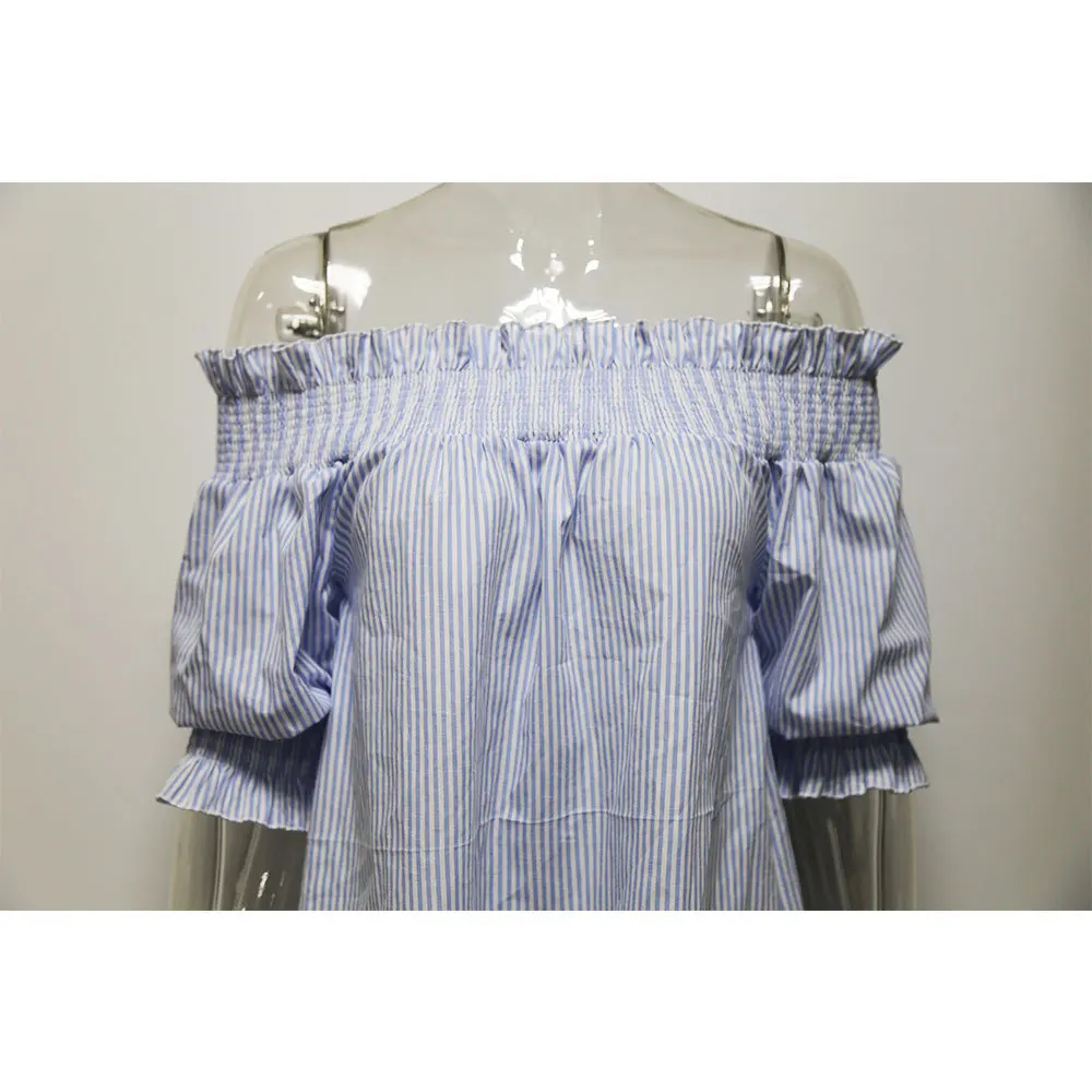 2017 летнее стильное платье с открытыми плечами Полосатое Короткое мини-платье