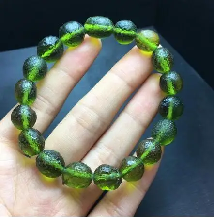 10 мм зеленый драгоценный камень MOLDAVITE метеорит ударопрочный стеклянный браслет