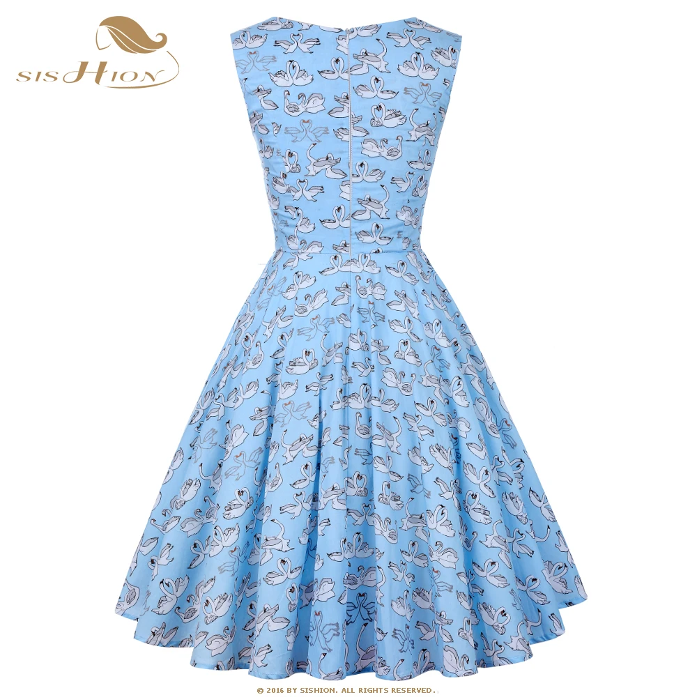 Женское винтажное платье в полоску SISHION голубое Хлопковое стиле 50-х годов Туника