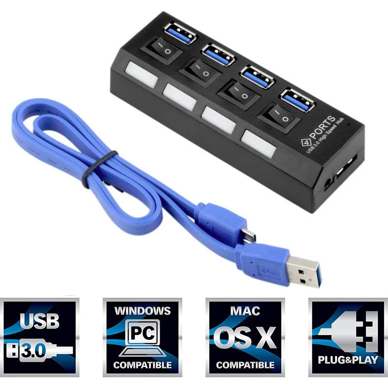 Разветвитель USB 3 0 4 порта с адаптером питания|USB-хабы| |