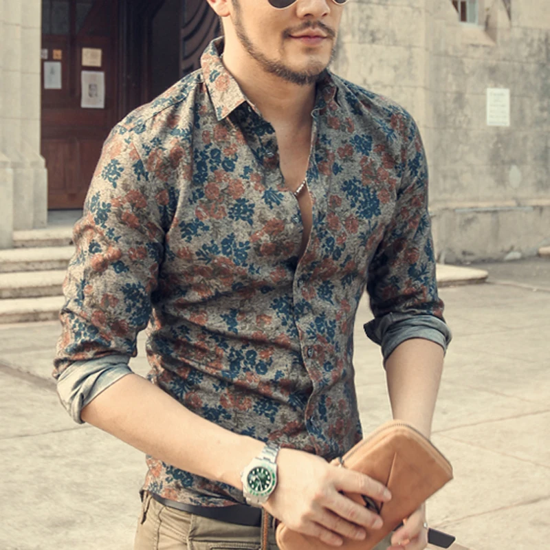 Новая модная повседневная мужские рубашки с длинным рукавом в Европейском стиле